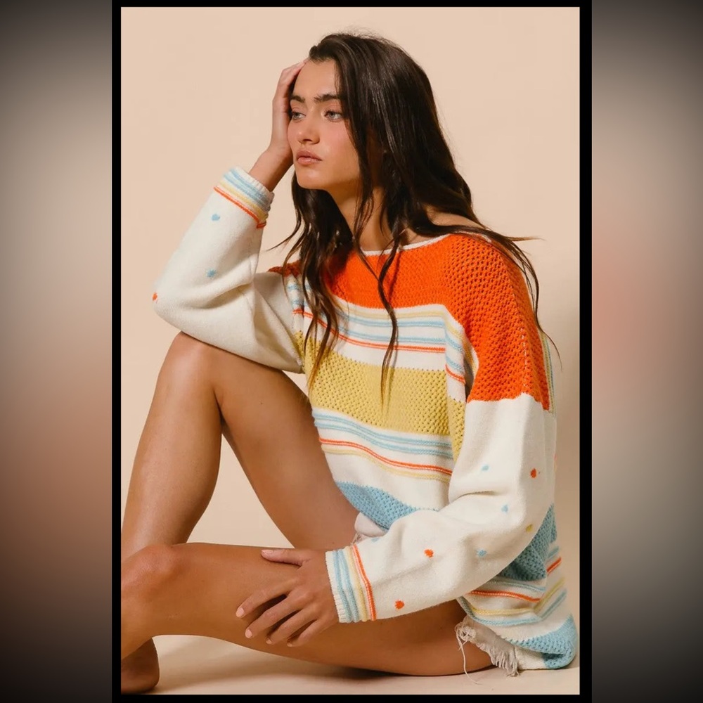 CROCHET STRIPE SWEATER TOP - Picture 3 of 7